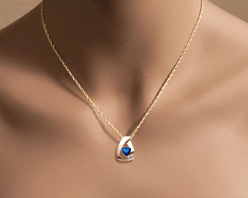 14k yellow gold, blue sapphire & white sapphire pendant, CHAIN SOLD SEPARATELY, anniversary gift, September birthstone, fine jewelry, 3452 image 2