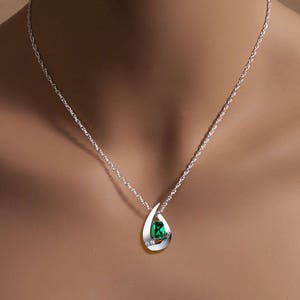 emerald necklace, emerald pendant, May birthstone, Chatham lab grown emerald, white sapphires, fine jewelry 3378 image 2