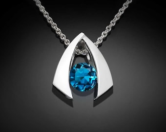 London blue topaz necklace, December birthstone, silver necklace, wedding necklace, Argentium silver, gemstone pendant, for her  - 3424