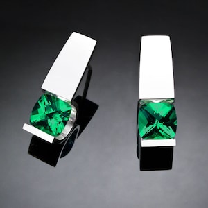 green topaz earrings, Argentium silver, Christmas earrings, modern jewelry design, green earrings, eco-friendly 2431 image 1