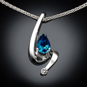 blue topaz necklace, December birthstone, Mother's Day gift, London blue topaz, fine jewelry,  Argentium silver, white sapphire - 3380