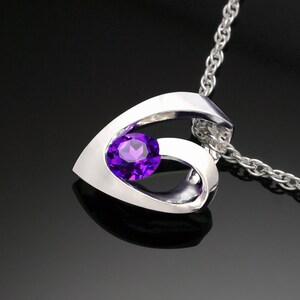 amethyst heart pendant, purple heart pendant, February birthstone, Valentine's gift, silver necklace 3501 image 3