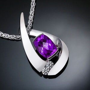 amethyst necklace, February birthstone pendant, fine jewelry, designer necklace, white sapphires 3378 image 4