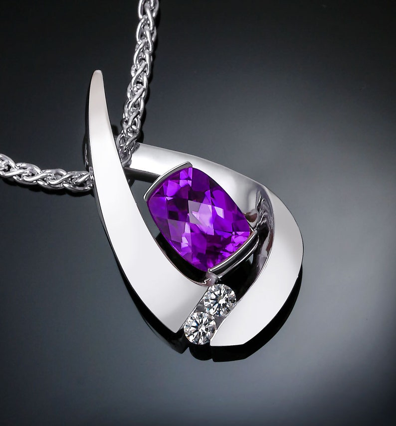 amethyst necklace, February birthstone pendant, fine jewelry, designer necklace, white sapphires 3378 image 4