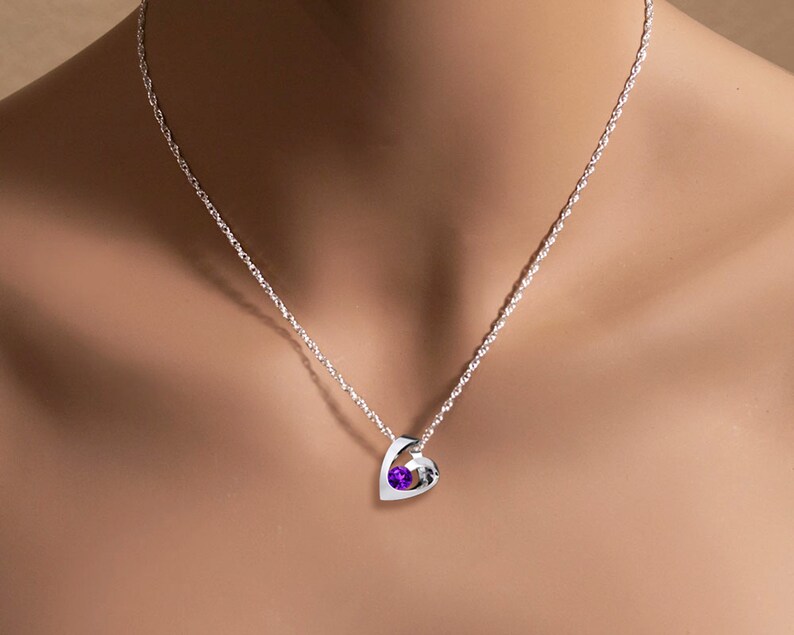 amethyst heart pendant, purple heart pendant, February birthstone, Valentine's gift, silver necklace 3501 image 2