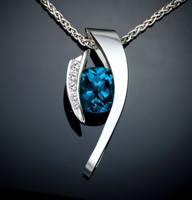 London blue topaz necklace, statement necklace, blue topaz pendant, December birthstone gift, Argentium silver 3374 image 1