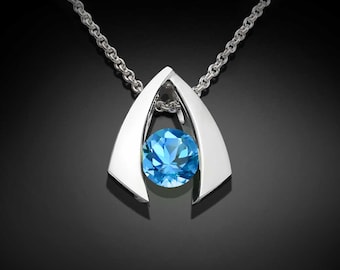Swiss blue topaz necklace, December birthstone, wedding necklace, Argentium silver necklace, eco-friendly necklace, modern jewelry - 3424