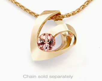 14k gold heart pendant set with champagne sapphire - 3501 - CHAIN SOLD SEPARATELY