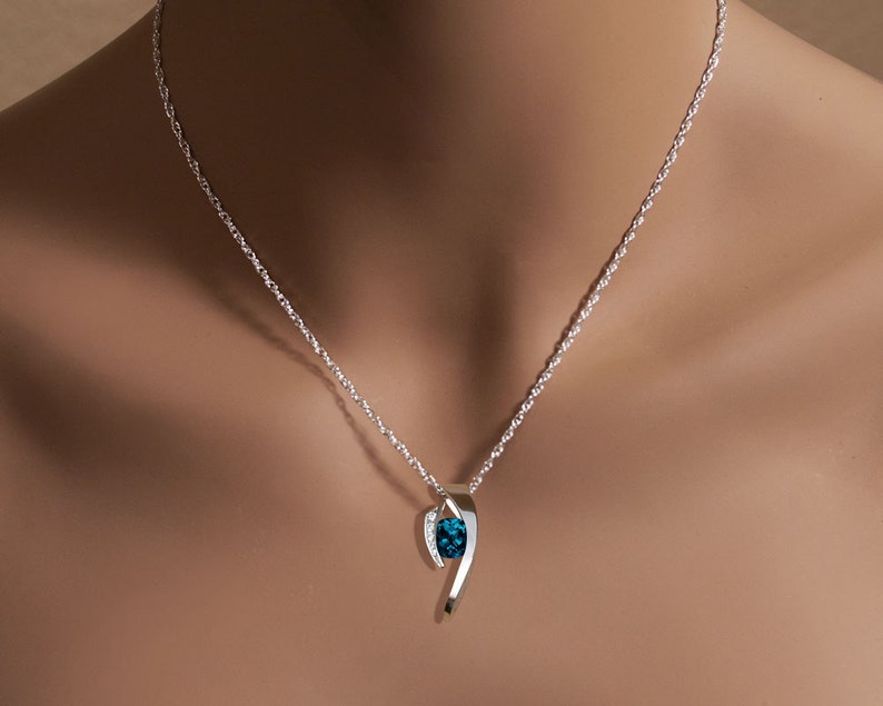 London blue topaz necklace, statement necklace, blue topaz pendant, December birthstone gift, Argentium silver 3374 image 2