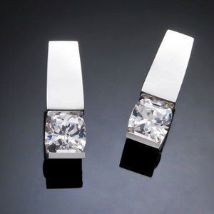 CZ earrings, silver earrings, Argentium silver,  wedding earrings, eco-friendly, modern jewelry, gifts for her - 2431