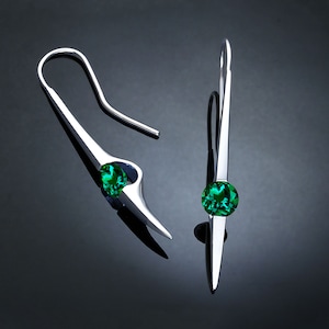 emerald earrings, emerald jewelry, fine jewelry, May birthstone, statement earrings, Argentium silver earrings - 2444