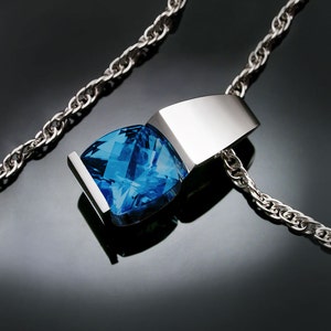 blue topaz necklace, London blue topaz, December birthstone, silver pendant, wedding necklace, Argentium Silver, gifts for her - 3431