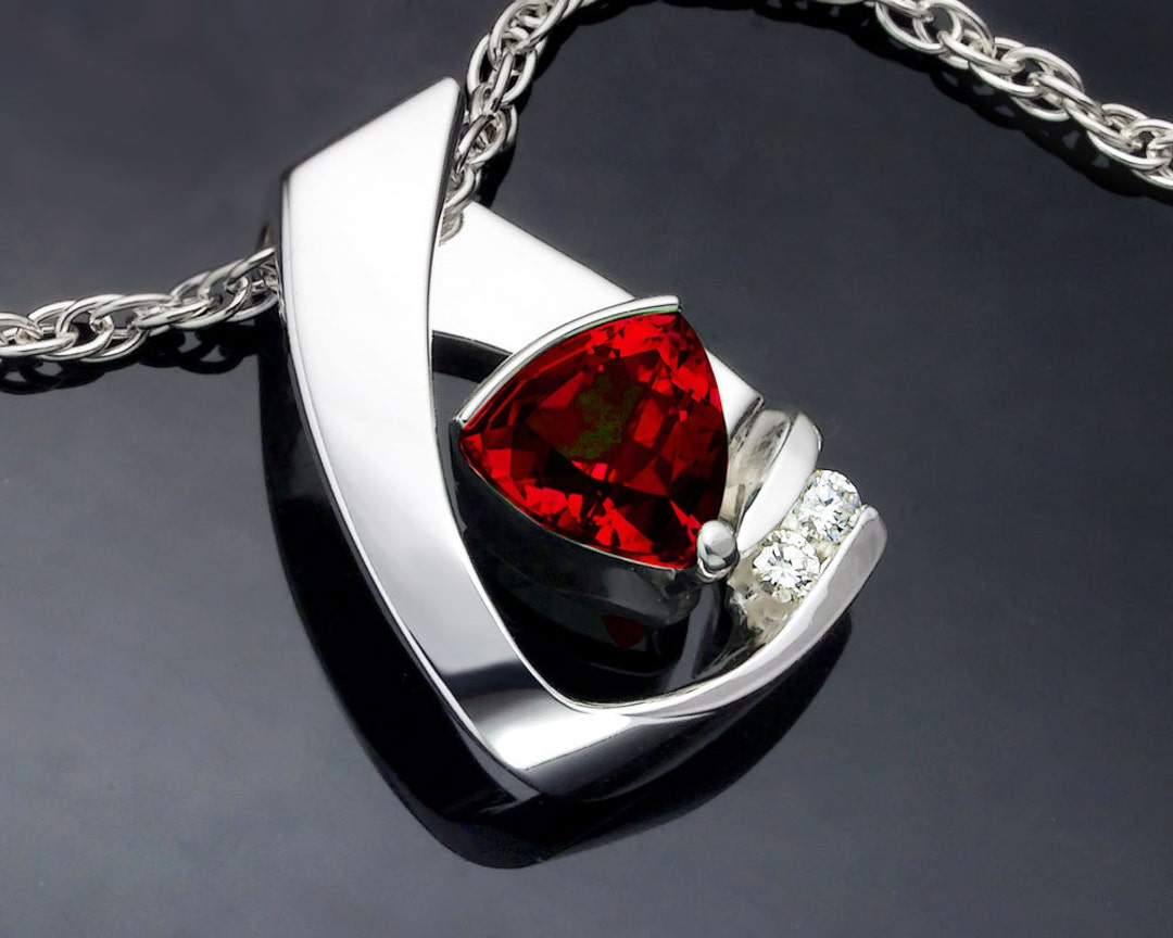 Garnet Necklace, January Birthstone, White Sapphires, Mozambique Garnet ...