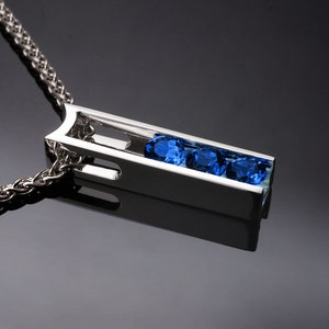 Blue Sapphire Argentium Silver Pendant Necklace: Modern September Birthstone 3503