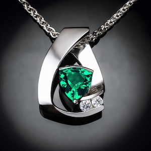 emerald necklace, emerald pendant, white sapphires, May birthstone, May birthday, fine jewelry, Argentium silver, luxury gift -3452