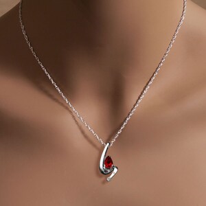 garnet pendant, Mozambique garnet necklace, January birthstone, Argentium silver, white sapphire, fine jewelry 3380 image 2