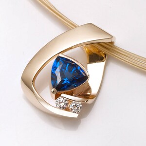 14k yellow gold, blue sapphire & white sapphire pendant, CHAIN SOLD SEPARATELY, anniversary gift, September birthstone, fine jewelry, 3452 image 3