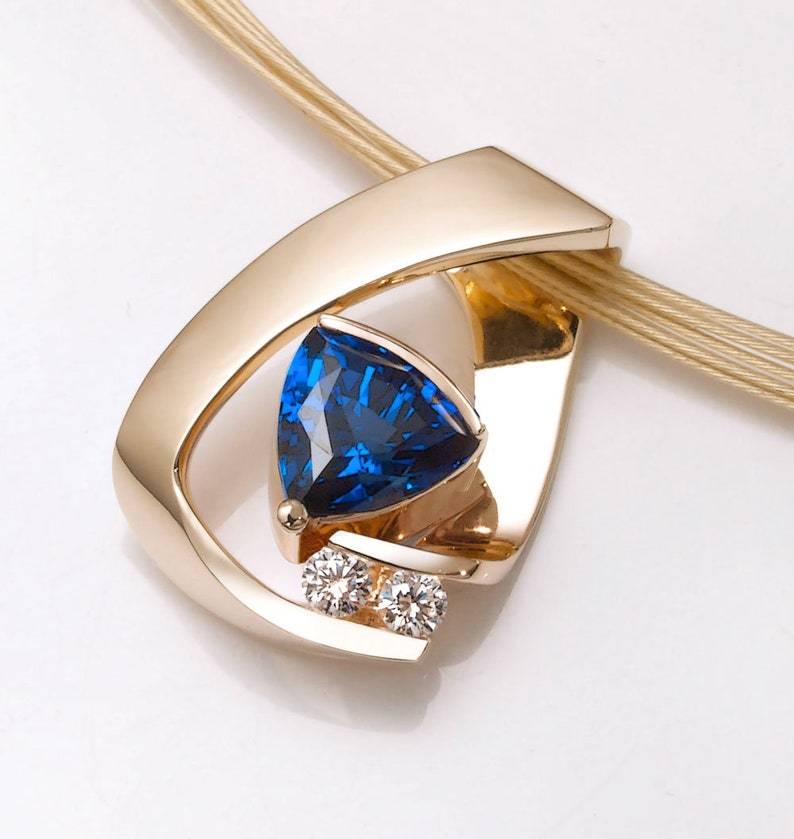 14k yellow gold, blue sapphire & white sapphire pendant, CHAIN SOLD SEPARATELY, anniversary gift, September birthstone, fine jewelry, 3452 image 3