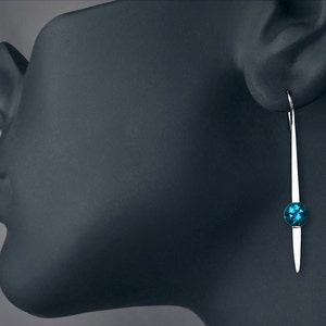 London blue topaz earrings, statement earrings, dangle earrings, December birthstone, modern jewelry, bold earrings 2444 image 3
