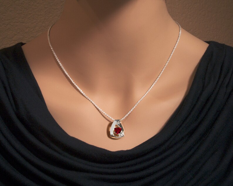 garnet necklace, January birthstone, white sapphires, mozambique garnet necklace, red necklace, Argentium silver, for her 3452 image 4