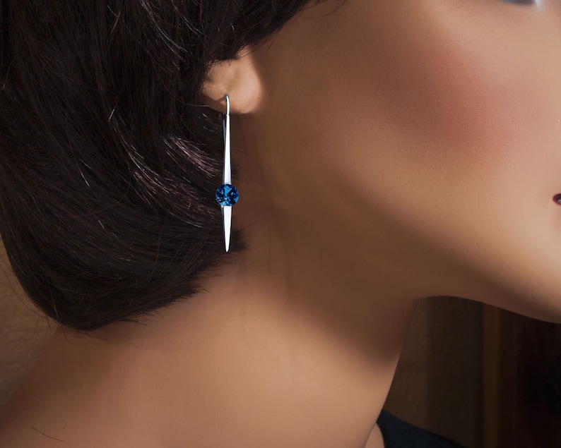 London blue topaz earrings, statement earrings, dangle earrings, December birthstone, modern jewelry, bold earrings 2444 image 2