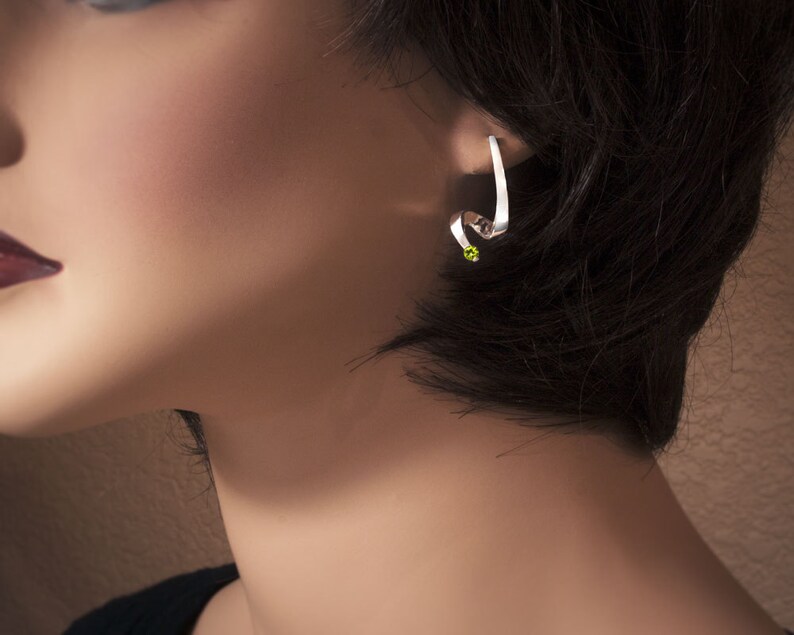 peridot earrings, Argentium silver, August birthstone, eco friendly, dangle earrings, green gemstones, wedding earrings 2380 image 3