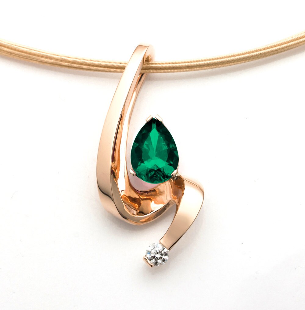 emerald pendant, gold necklace, diamond necklace, emerald necklace, 14k