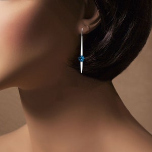 London blue topaz earrings, statement earrings, dangle earrings, December birthstone, modern jewelry, bold earrings 2444 image 5