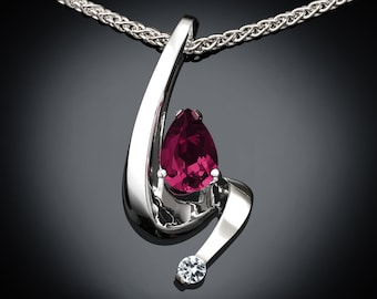 Rhodolite garnet necklace, January birthstone, Rhodolite, Argentium silver, fine jewelry, white sapphire, pear shape - 3380