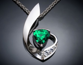 Emerald necklace, emerald pendant, May birthstone pendant, emerald jewelry, fine jewelry, Argentium silver - 3466