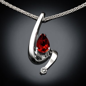 garnet pendant, Mozambique garnet necklace, January birthstone, Argentium silver, white sapphire, fine jewelry 3380 image 1