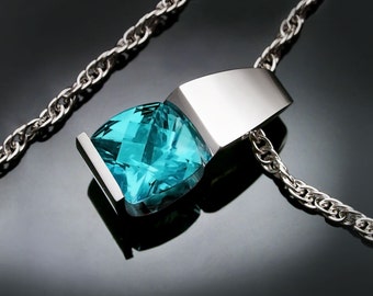 blue topaz necklace, turquoise blue topaz, silver pendant, December birthstone, blue topaz jewelry, eco-friendly jewelry -  3431