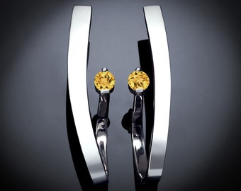 yellow sapphire earrings, modern statement earrings, fine jewelry, Argentium silver earrings - 2001