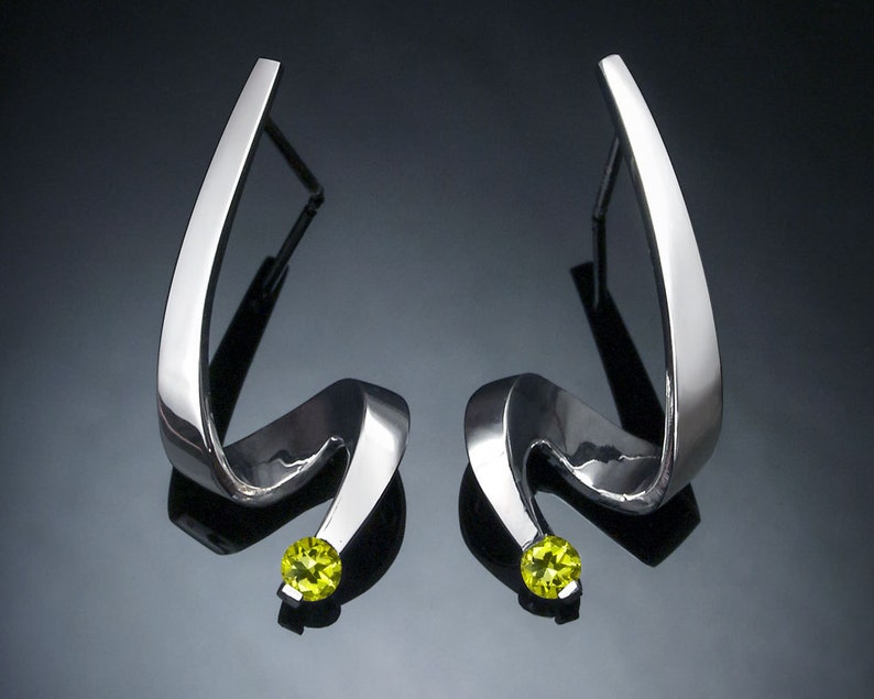 peridot earrings, Argentium silver, August birthstone, eco friendly, dangle earrings, green gemstones, wedding earrings 2380 image 2