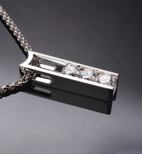 White sapphire necklace,  diamond substitute necklace, April birthday, birthstone jewelry, tension set - 3503