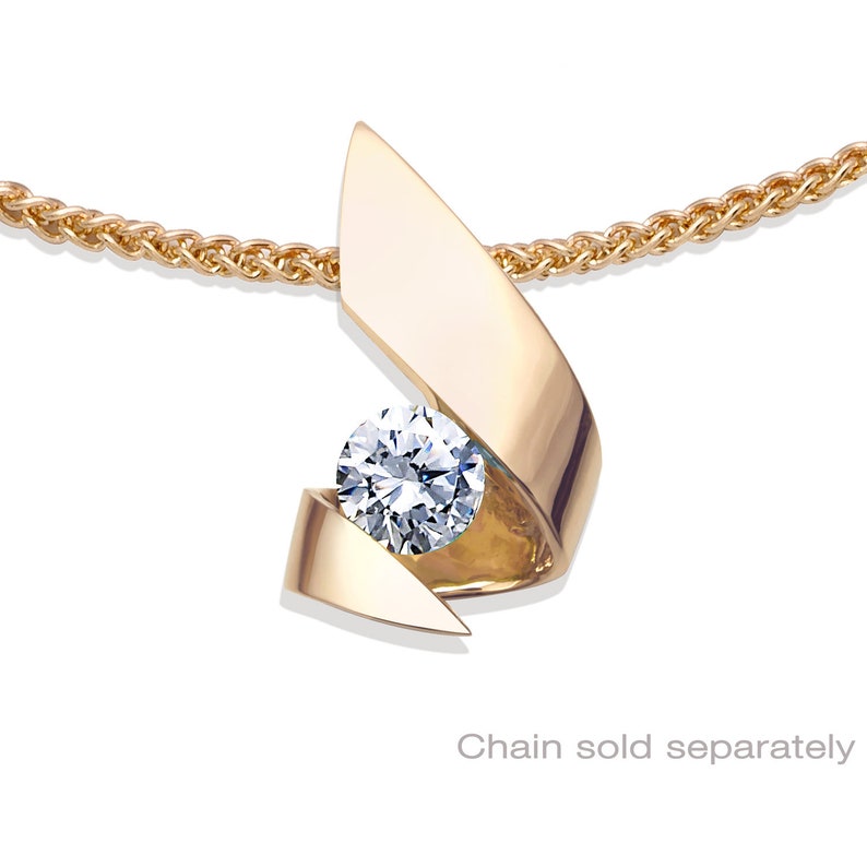 14k Gold And Cubic Zirconia Pendant Chain Sold Separately Modern Jewelry Design 3440