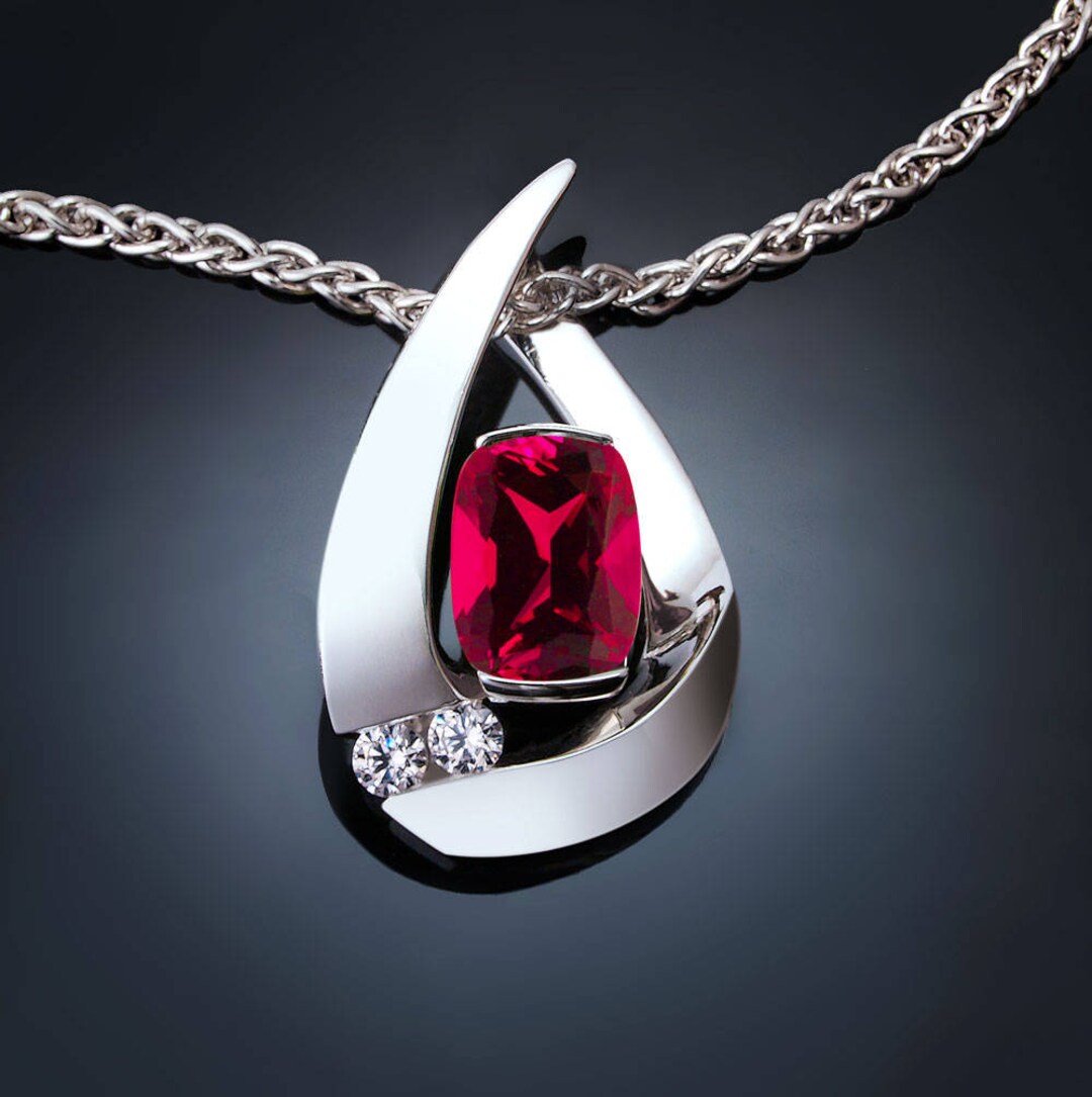 Amy and Annette Sterling Silver Sapphire or Ruby Pendant Necklace