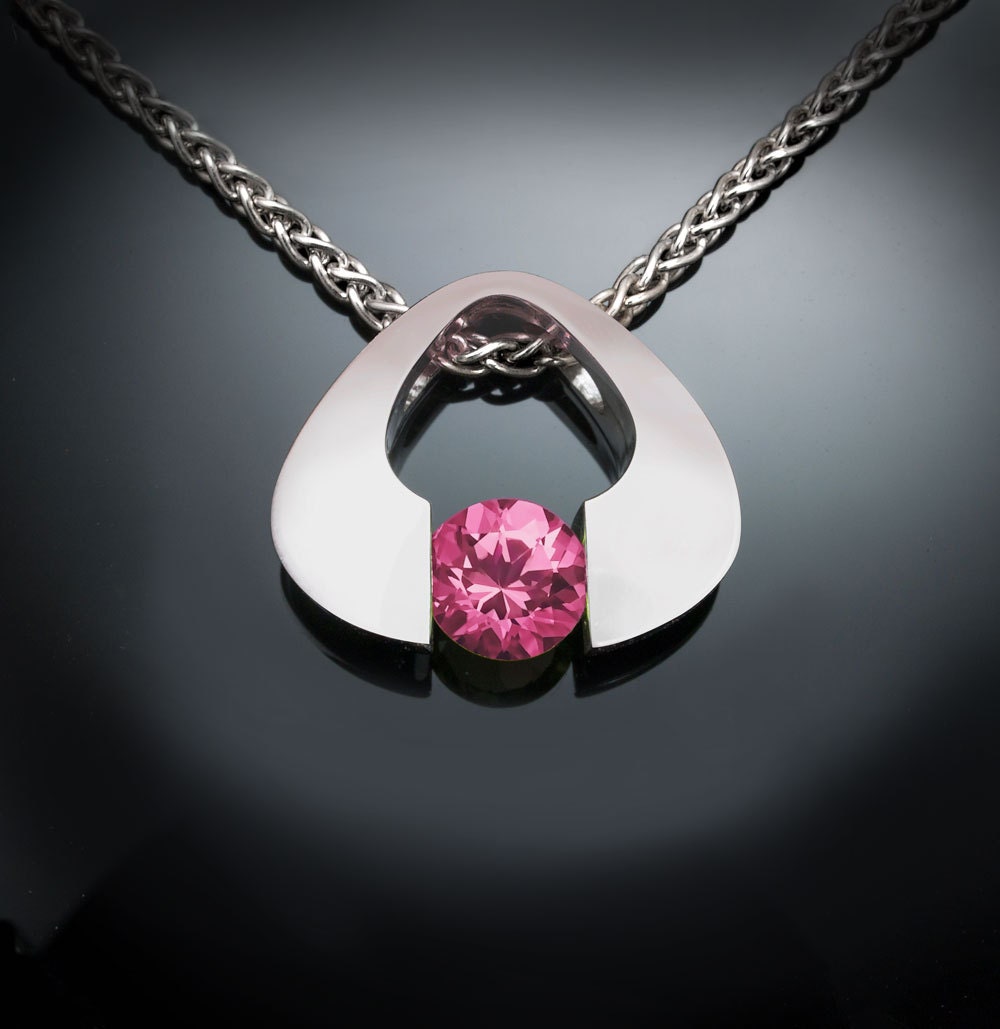pink topaz necklace - Argentium silver necklace - wedding - modern jewelry - eco-friendly - 3423