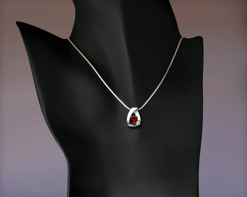 garnet necklace, January birthstone, white sapphires, mozambique garnet necklace, red necklace, Argentium silver, for her 3452 image 5