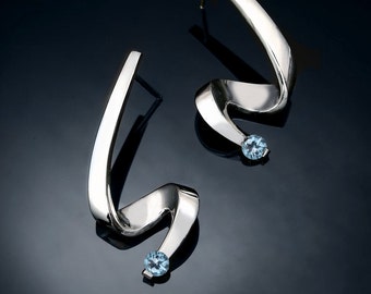 aquamarine earrings, March birthstone, wedding earrings, Argentium silver, fine jewelry, designer jewelry, for her - 2380