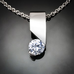 CZ pendant, Argentium silver necklace, wedding necklace,modern jewelry, minimalist jewelry, for her 3460 imagen 1