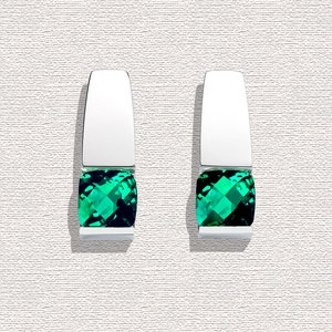 green topaz earrings, Argentium silver, Christmas earrings, modern jewelry design, green earrings, eco-friendly 2431 image 4