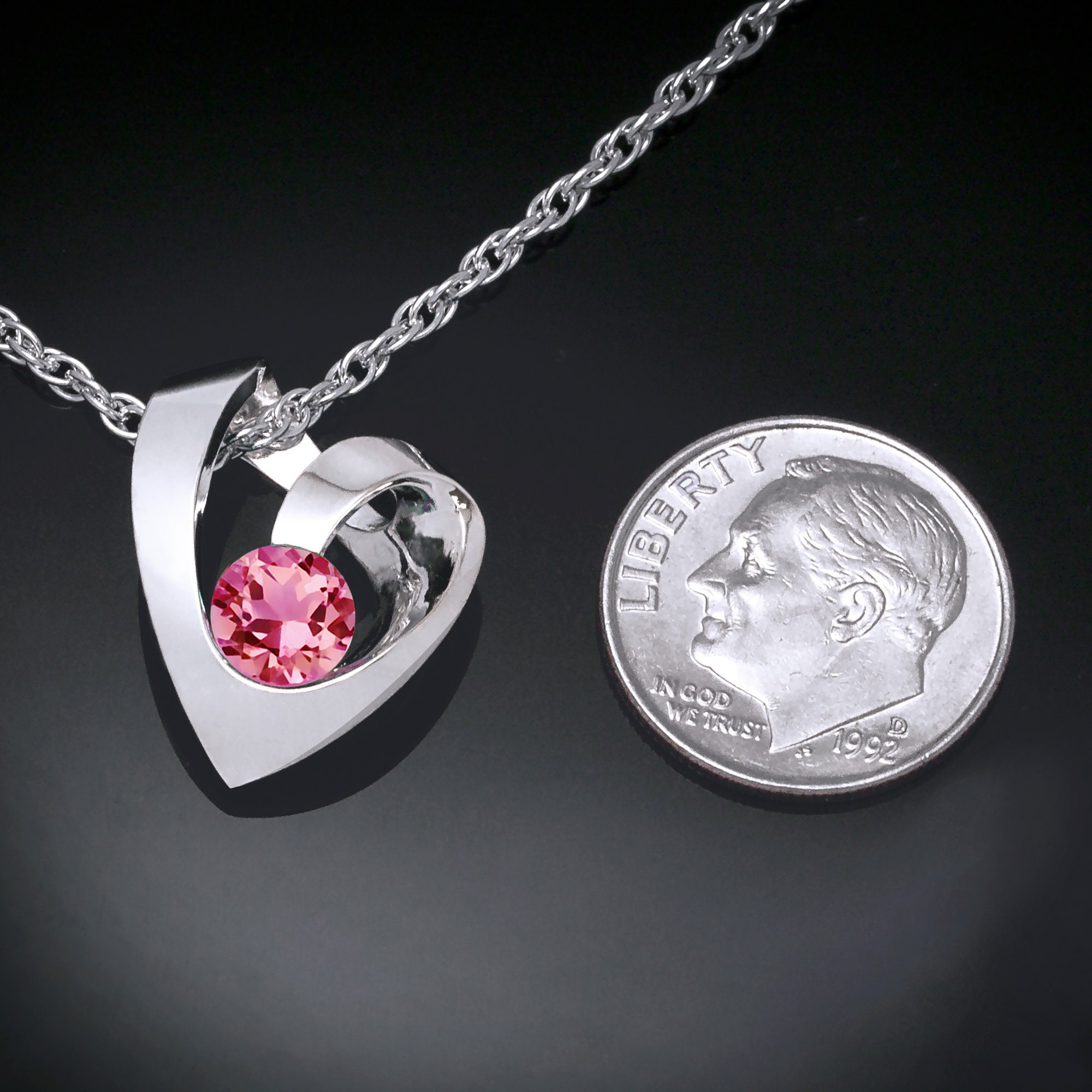 Pink topaz heart pendant silver heart necklace - Etsy Canada