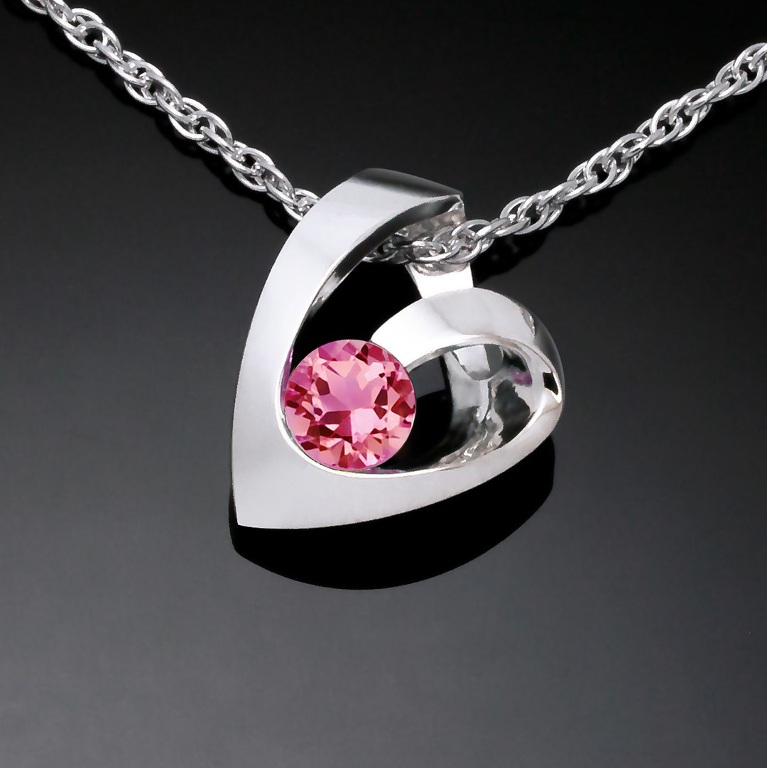 Pink Topaz Heart Pendant, Silver Heart Necklace, Valentine's Gift ...