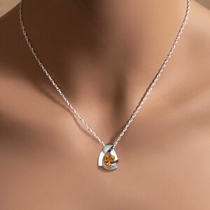citrine necklace, citrine pendant, November birthstone, white sapphire pendant, Argentium silver, statement jewelry 3452 image 3