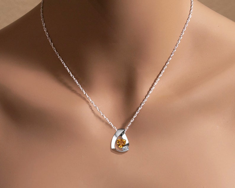 citrine necklace, citrine pendant, November birthstone, white sapphire pendant, Argentium silver, statement jewelry 3452 image 3