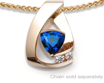 14k yellow gold, blue sapphire & white sapphire pendant, CHAIN SOLD SEPARATELY, anniversary gift, September birthstone, fine jewelry, - 3452