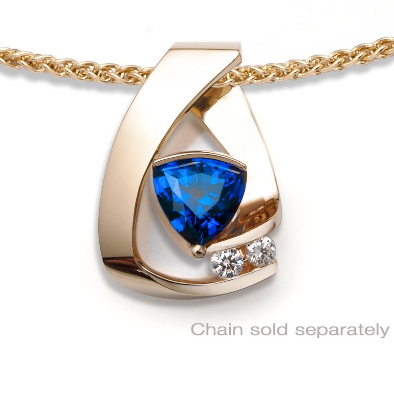 14k yellow gold, blue sapphire & white sapphire pendant, CHAIN SOLD SEPARATELY, anniversary gift, September birthstone, fine jewelry, 3452 image 1