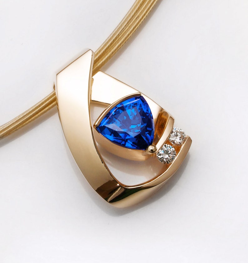 14k yellow gold, blue sapphire & white sapphire pendant, CHAIN SOLD SEPARATELY, anniversary gift, September birthstone, fine jewelry, 3452 image 4