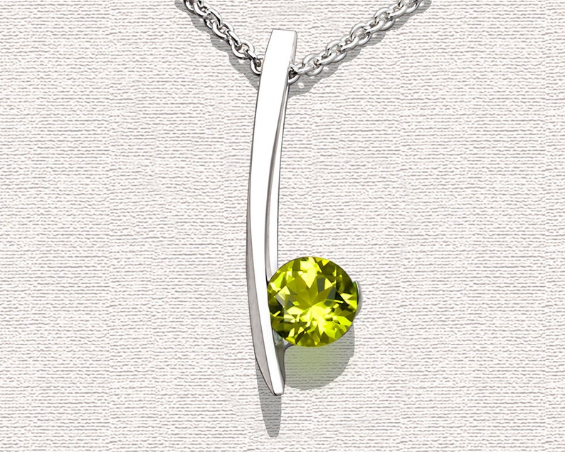 peridot necklace, peridot pendant, silver necklace, August birthstone, modern jewelry, Argentium silver, modern necklace, for her 3458 image 5